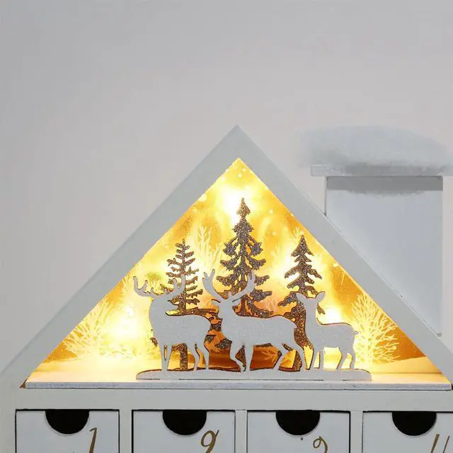Alt view image 2 of 7 - PIONEER-EFFORT Christmas Wooden Winter Scene Advent Calendar Dual-House with 24 Drawers for Adults and Kids, 6 LED Lights Countdown to Christmas Decoration, 4 x AAA Batteries (Not Included)