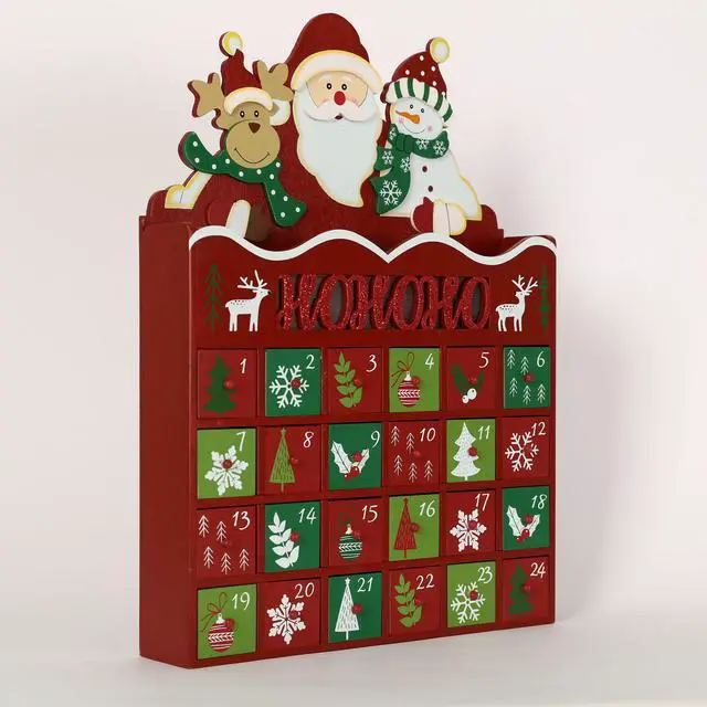 Alt view image 2 of 6 - PIONEER-EFFORT Christmas Wooden Advent Calendar with 24 Drawers to Fill Small Gifts Countdown to Christmas Decoration with LED Lights Operated by 2 x AAA Batteries (Not Included)