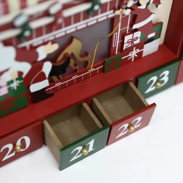 Alt view image 5 of 7 - PIONEER-EFFORT Christmas Wooden Advent Calendar with 24 Drawers to Fill Small Gifts Christmas Scene with LED Lights Countdown to Christmas Tabletop Decoration
