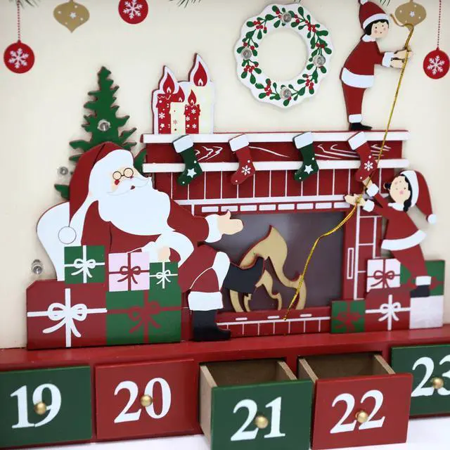 Alt view image 4 of 7 - PIONEER-EFFORT Christmas Wooden Advent Calendar with 24 Drawers to Fill Small Gifts Christmas Scene with LED Lights Countdown to Christmas Tabletop Decoration
