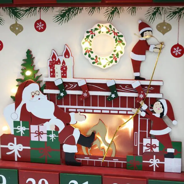 Alt view image 6 of 7 - PIONEER-EFFORT Christmas Wooden Advent Calendar with 24 Drawers to Fill Small Gifts Christmas Scene with LED Lights Countdown to Christmas Tabletop Decoration