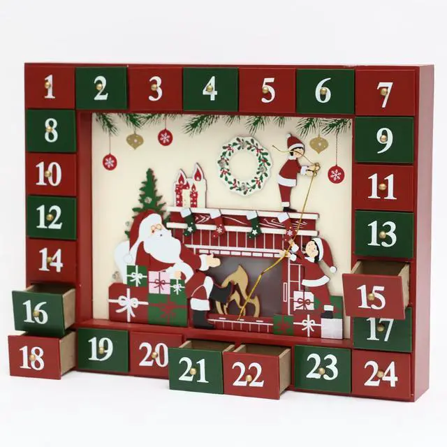 Alt view image 2 of 7 - PIONEER-EFFORT Christmas Wooden Advent Calendar with 24 Drawers to Fill Small Gifts Christmas Scene with LED Lights Countdown to Christmas Tabletop Decoration