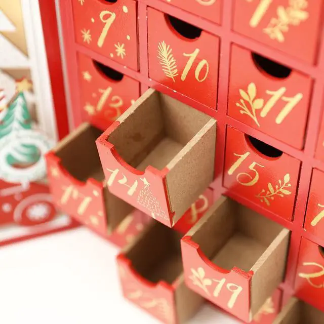 Alt view image 6 of 7 - PIONEER-EFFORT Christmas Wooden Advent Calendar Book with Drawers for Adults Kids Christmas Countdown Decoration with LED Lighting (Red-001