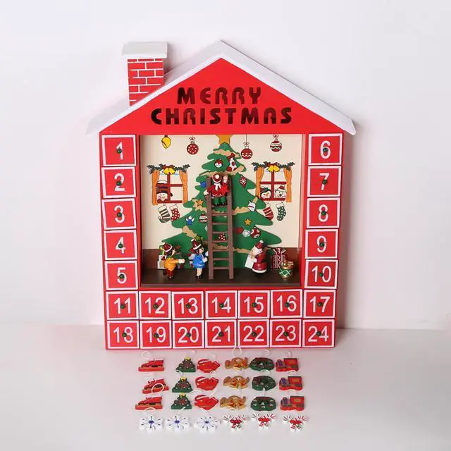 Alt view image 2 of 7 - PIONEER-EFFORT Christmas Wooden Advent Calendar House with 24 Drawers for Kids and Adults Christmas Scene 12.2'' x 2.1'' x 14.9''H