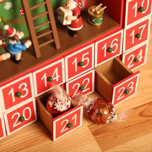 Alt view image 4 of 7 - PIONEER-EFFORT Christmas Wooden Advent Calendar House with 24 Drawers for Kids and Adults Christmas Scene 12.2'' x 2.1'' x 14.9''H