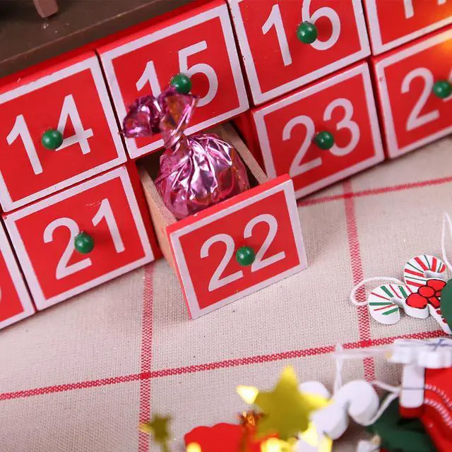 Alt view image 5 of 7 - PIONEER-EFFORT Christmas Wooden Advent Calendar House with 24 Drawers for Kids and Adults Christmas Scene 12.2'' x 2.1'' x 14.9''H