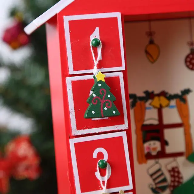 Alt view image 6 of 7 - PIONEER-EFFORT Christmas Wooden Advent Calendar House with 24 Drawers for Kids and Adults Christmas Scene 12.2'' x 2.1'' x 14.9''H