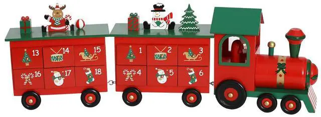 Alt view image 2 of 5 - PIONEER-EFFORT Wooden Advent Calendar Train with 24 Drawers Christmas Calendars for Kids Adults Xmas Countdown Traditional Decoration (Red&Green Big Train) 23 Inch