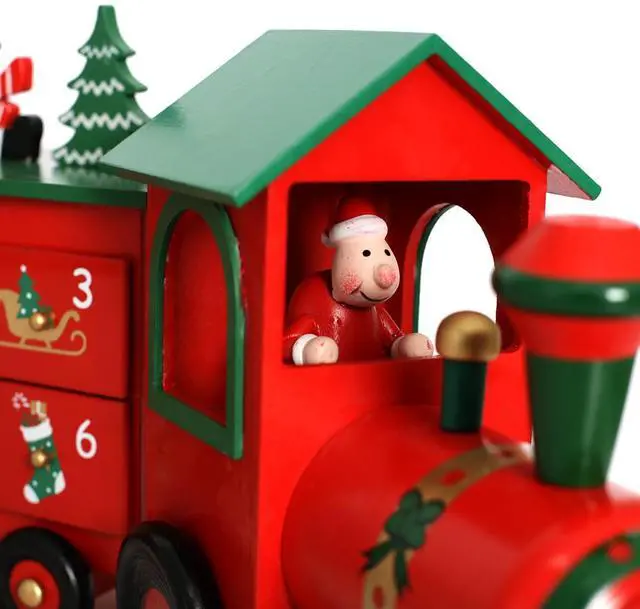 Alt view image 3 of 5 - PIONEER-EFFORT Wooden Advent Calendar Train with 24 Drawers Christmas Calendars for Kids Adults Xmas Countdown Traditional Decoration (Red&Green Big Train) 23 Inch