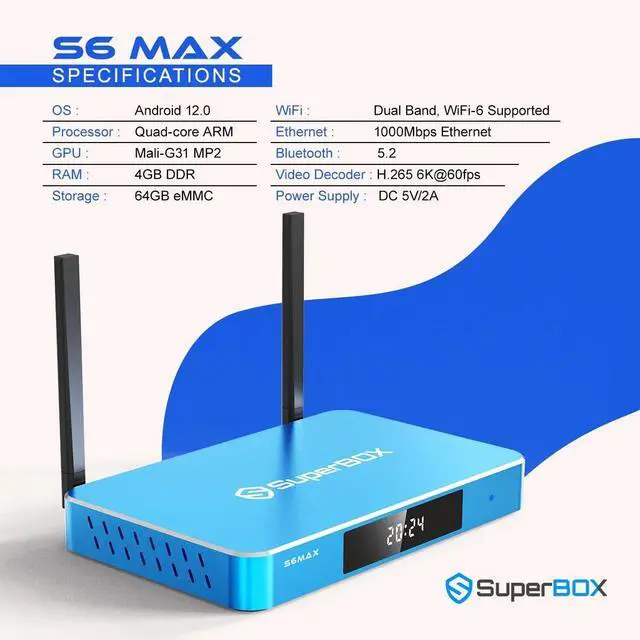 Alt view image 14 of 14 - Superbox Premium Edition S6 Max - Android 12, 4GB RAM, 64GB Storage, 6K Media Player with Voice Control, Timeshift Function, Parental Control, Smart Android TV Box