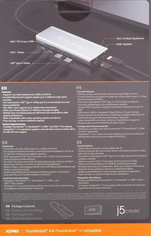 Alt view image 14 of 18 - j5create USB4 8 Multi-Port Hub  JCD403 - Space Gray/Black