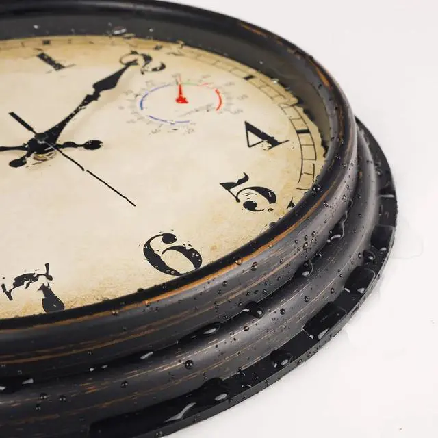 Alt view image 2 of 7 - 16" Round Analog Battery Powered Outdoor Clock with Temperature and Humidity Display