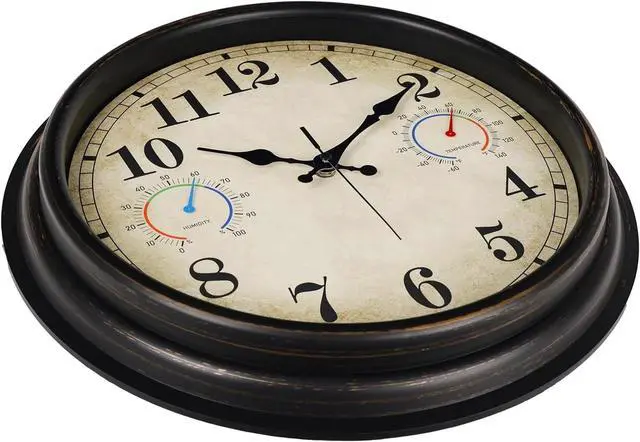 Alt view image 4 of 7 - 16" Round Analog Battery Powered Outdoor Clock with Temperature and Humidity Display