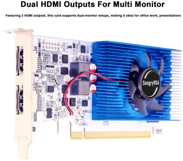 Alt view image 5 of 7 - SongryVGA GT 730 4GB Low Profile Graphics Card,GDDR3 64 Bit PCIe 2.0 x16 2xHDMI Outputs 1080P DirectX11 OpenGL 4.6 Support,Ideal for Office, All-in-One PCs,Mini Thin Desktop Computers
