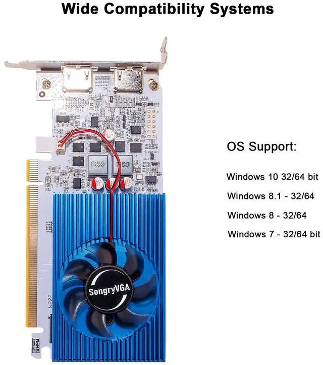 Alt view image 7 of 7 - SongryVGA GT 730 4GB Low Profile Graphics Card,GDDR3 64 Bit PCIe 2.0 x16 2xHDMI Outputs 1080P DirectX11 OpenGL 4.6 Support,Ideal for Office, All-in-One PCs,Mini Thin Desktop Computers