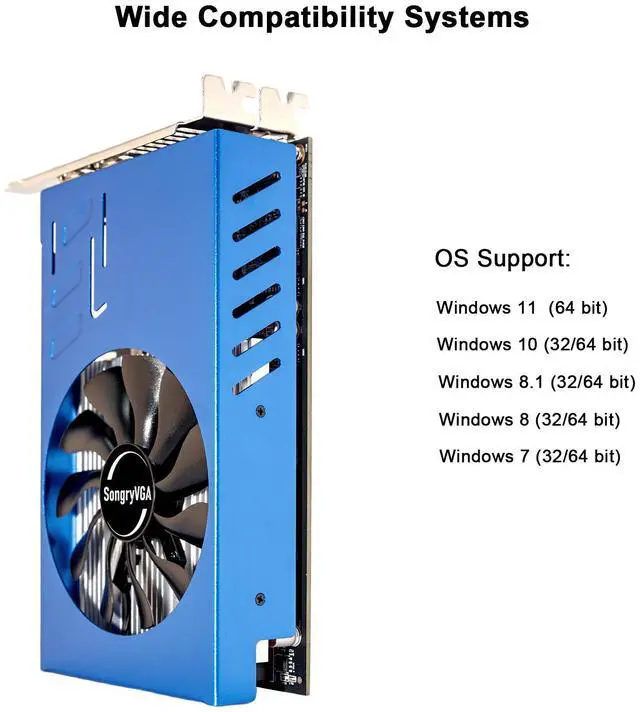 Alt view image 7 of 7 - SongryVGA R7 350 HDMI×6 Multi Monitor Graphics Card,2GB GDDR5 PCIe 3.0 Dual Slot Design,Support Display Splitting for Stock Trading,Surveillance,Digital Signage