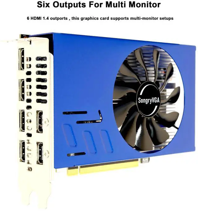 Alt view image 5 of 7 - SongryVGA RX 580 4GB Multi-Screen Graphics Card,GDDR5 6 HDMI 2.0 Outputs PCIe 3.0 x16 Interface 6 Monitors Video Card for Stock Trading,Video Wall Display