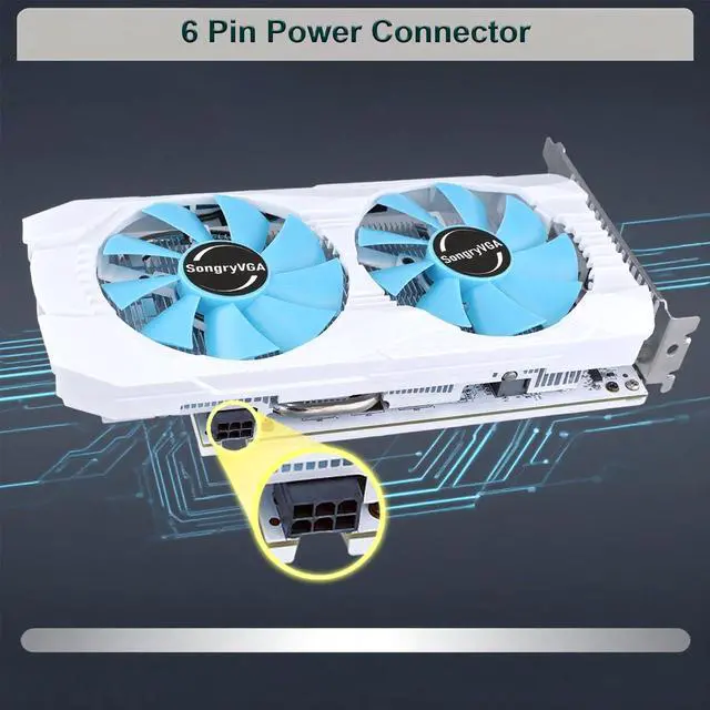 Alt view image 7 of 7 - SongryVGA RX 580 8GB GDDR5 256-Bit Gaming Graphics Card,2048SP PCIe 3.0 x16 6-Pin Power Connector 1080p Ready with HDMI/DP/DVI Output Ports