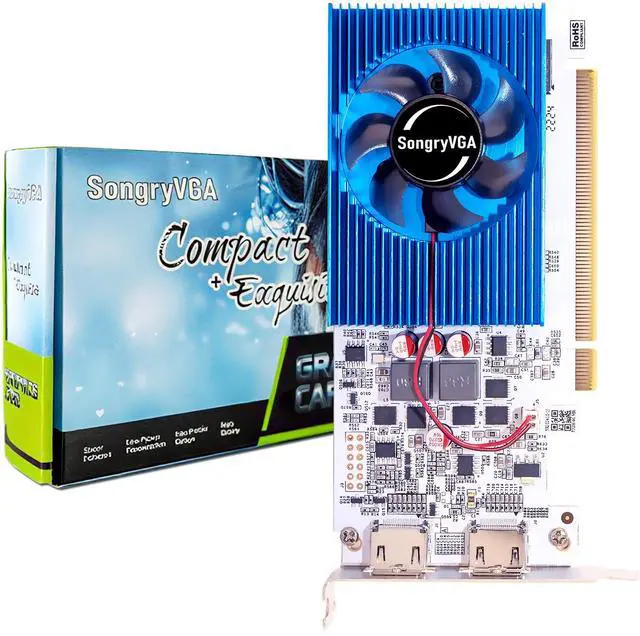 Main image of SongryVGA GT 730 4GB Low Profile Graphics Card,GDDR3 64 Bit PCIe 2.0 x16 2xHDMI Outputs 1080P DirectX11 OpenGL 4.6 Support,Ideal for Office, All-in-One PCs,Mini Thin Desktop Computers