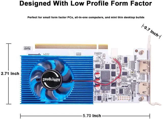 Alt view image 2 of 7 - SongryVGA GT 730 4GB Low Profile Graphics Card,GDDR3 PCIe 2.0 64-bit Dual HDMI Ports for SFF And All In One PCs