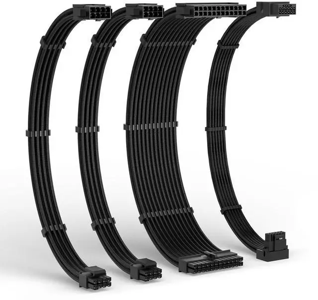 Main image of LTC 12VHPWR PSU Cable Extension Kit, 16AWG PCI-E 5.0 Power Supply PC Cable Extension, 1x24 Pin ATX / 2X 8Pin(4+4) EPS / 1x 12+4 Pin GPU, Soft Braided Sleeve Cable Combs, 300mm