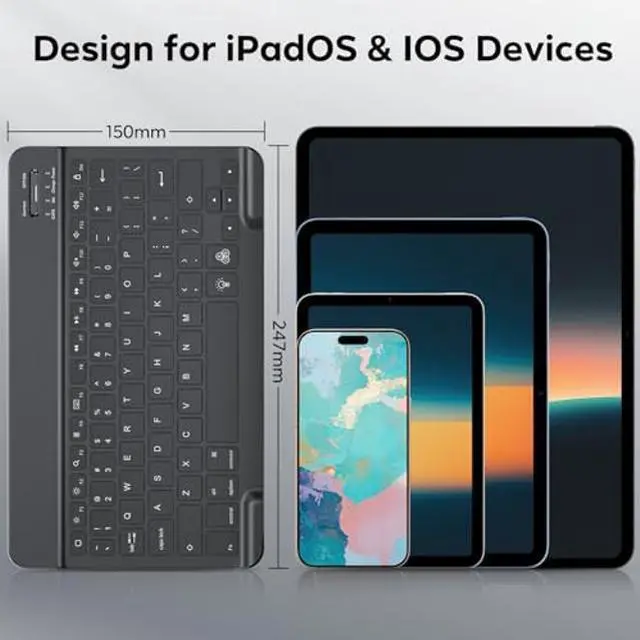 Alt view image 3 of 5 - OMOTON Bluetooth Keyboard, Wireless Rechargeable Keyboard for iPad, iPad Pro, iPad Mini, iPad Air with Illuminated LED (Black)