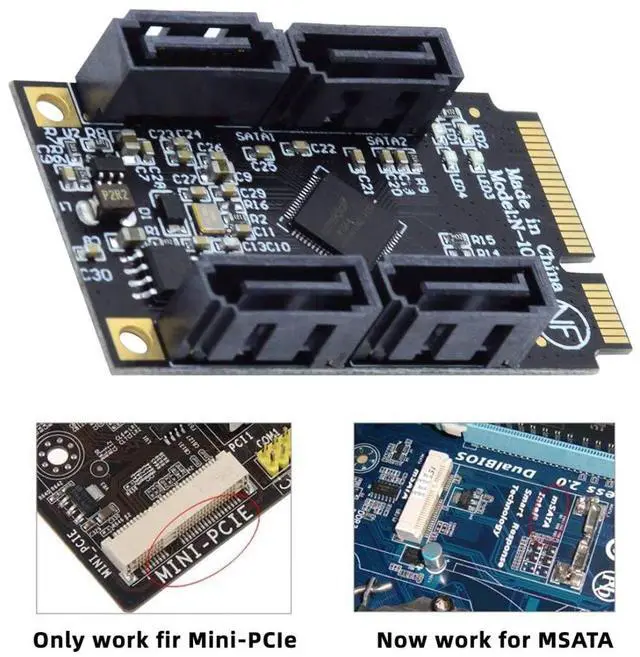 Alt view image 3 of 5 - chenyang Mini PCIE to 4 SATA 3.0 Extension Card Adapter for Motherboard SATA Hard Drive Port Extension