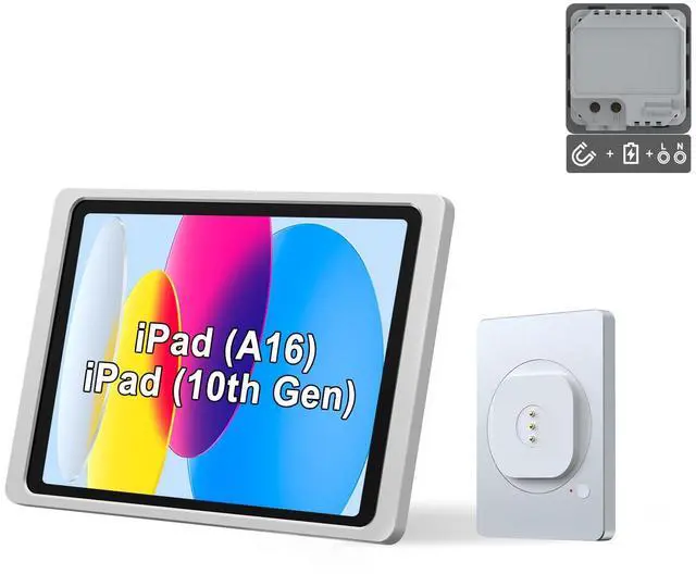 Main image of EMONITA Magnetic Wall Mount with Charging Case A8 for iPad (10th Generation) 10.9-Inch. PoE and DC up to 18W Quick Charge, Strong Magnets, 360 Rotation