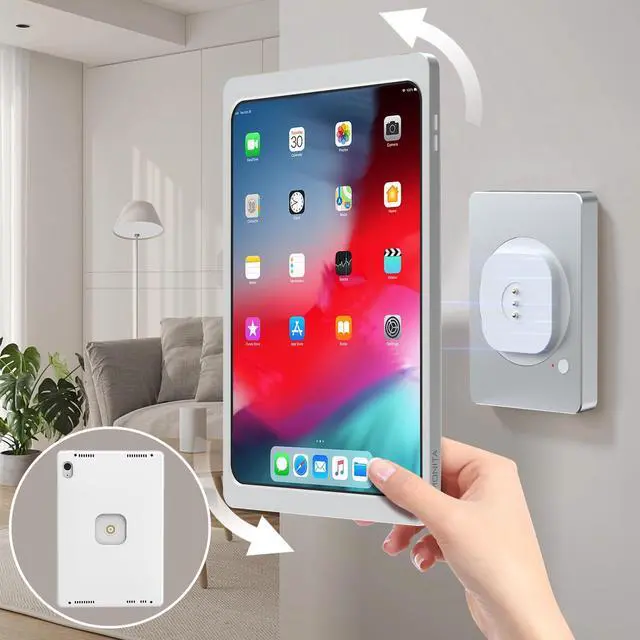 Alt view image 2 of 5 - EMONITA Magnetic Wall Mount with Charging Case A8 for iPad (10th Generation) 10.9-Inch. PoE and DC up to 18W Quick Charge, Strong Magnets, 360 Rotation