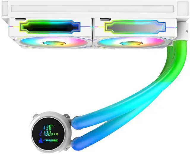 Alt view image 3 of 3 - Iceberg Maximus 240 high-Performance Gaming PC aRGB Liquid Cooling, Water Cooler for CPU Intel or AMD with 240mm Radiator and Two RGB 120mm Fans (White)