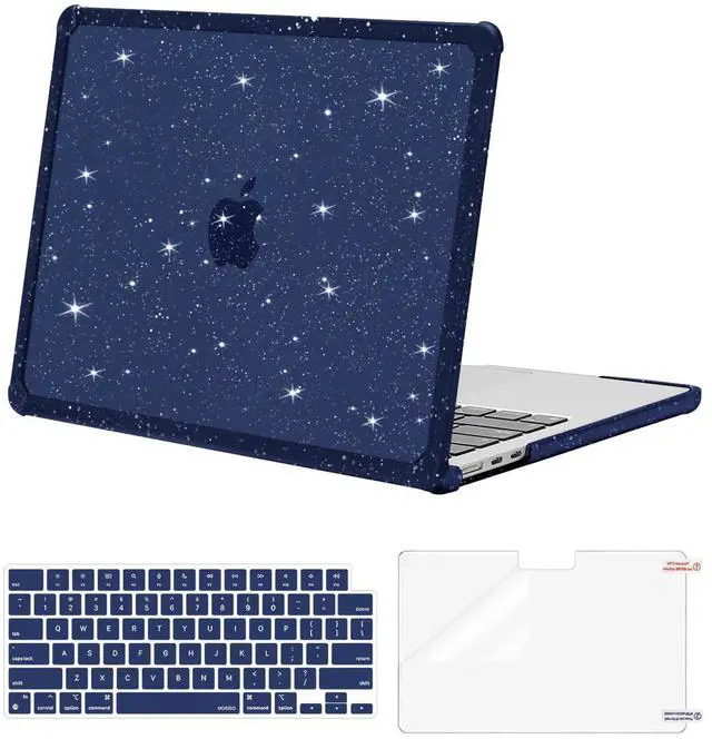 Main image of MOSISO Compatible with MacBook Air 13 inch Case 2025 2024 2023 2022 M4 A3240 M3 A3113 M2 A2681, Anti-Cracking TPU Bumper Glitter Hard Case&Keyboard Cover&Screen Film for MacBook Air 13.6, Navy Blue