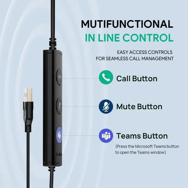 Alt view image 4 of 5 - Yealink UH36 Professional USB Headset, Wired Headphones for Computer PC Laptop Work Headset with Noise Canceling Mic for Call and Musicfor Teams Certified, Stereo,3.5mm Jack/USB Connection