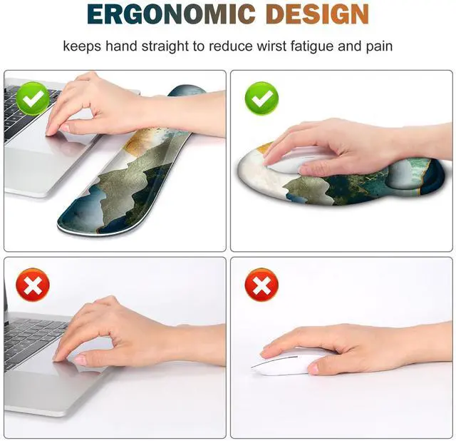 Alt view image 3 of 5 - Gaming Mouse Pad, Large Desk Mat, Cute Desk Pad Protector, 4in1 XXL Mousepad +Keyboard Wrist Rest+Mouse Wrist Rest+Coaster Set with Ergonomic Desk Pad for Home Office Table Computer Green Mountain