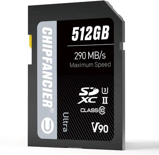 Main image of CHIPFANCIER 512GB V90 SD Card SDXC UHS-II V90 Memory Card R290MB/s W290MB/s C10 U3 V90 Full-HD & 8K Video for Professional Photographers & Content Creators DSLR Mirrorless Cameras Black