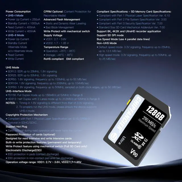 Alt view image 3 of 5 - CHIPFANCIER 512GB V90 SD Card SDXC UHS-II V90 Memory Card R290MB/s W290MB/s C10 U3 V90 Full-HD & 8K Video for Professional Photographers & Content Creators DSLR Mirrorless Cameras Black