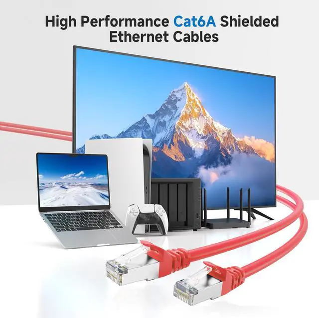 Alt view image 2 of 5 - Cable Matters 10Gbps Snagless Long Shielded Cat 6A Ethernet Cable - 200ft, Cat 6A Cable, Cat6A Cord, Ethernet Cord, Red