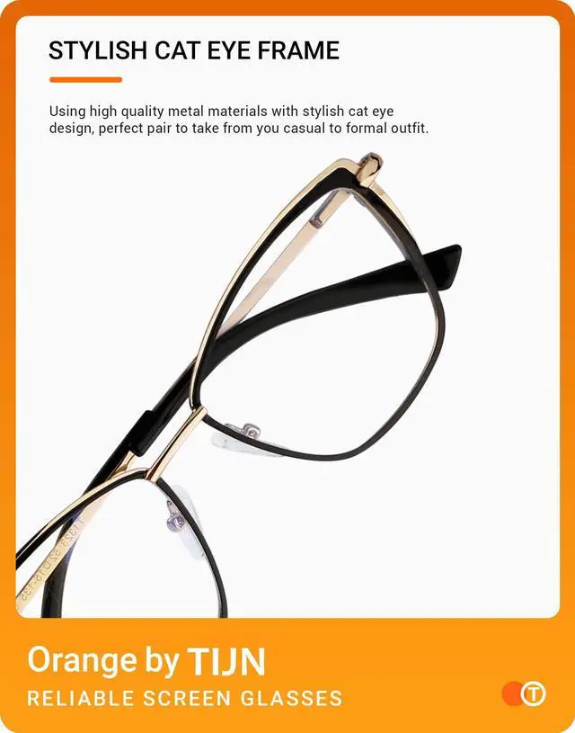 Alt view image 3 of 5 - TIJN Stylish Cateye Metal Blue Light Blocking Glasses Lightweight Eyeglasses for Women Men(Ginevra)