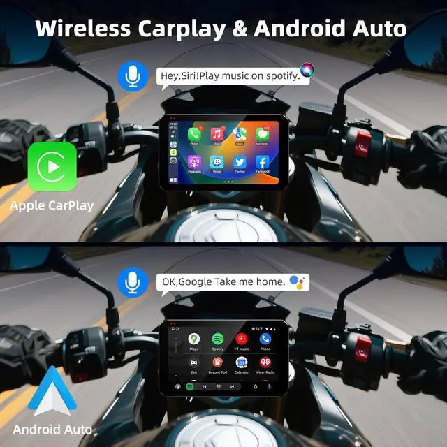 Alt view image 2 of 5 - Motorcycle Carplay w 2K Dash Cam Waterproof Apple Carplay & Android Auto Screen 5.5" Wireless Moto Car Play Screen with GPS Navigation/Dual BT/Siri, Google Voice Control, Remote Control, 64G Card