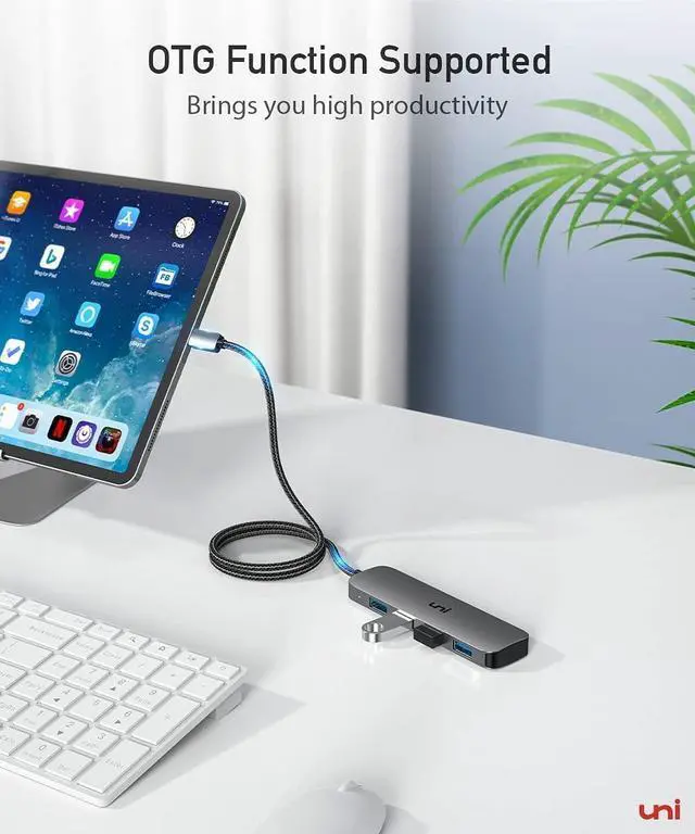 Alt view image 3 of 5 - uni USB C to USB Hub 4 Ports, Aluminum USB Type C to USB Adapter with 4 USB 3.0 Ports, Thunderbolt 3 to Multiport USB 3.0 Hub Adapter for MacBook Pro/Air 2020/2019, iPad Pro, Dell, Chromebook and more