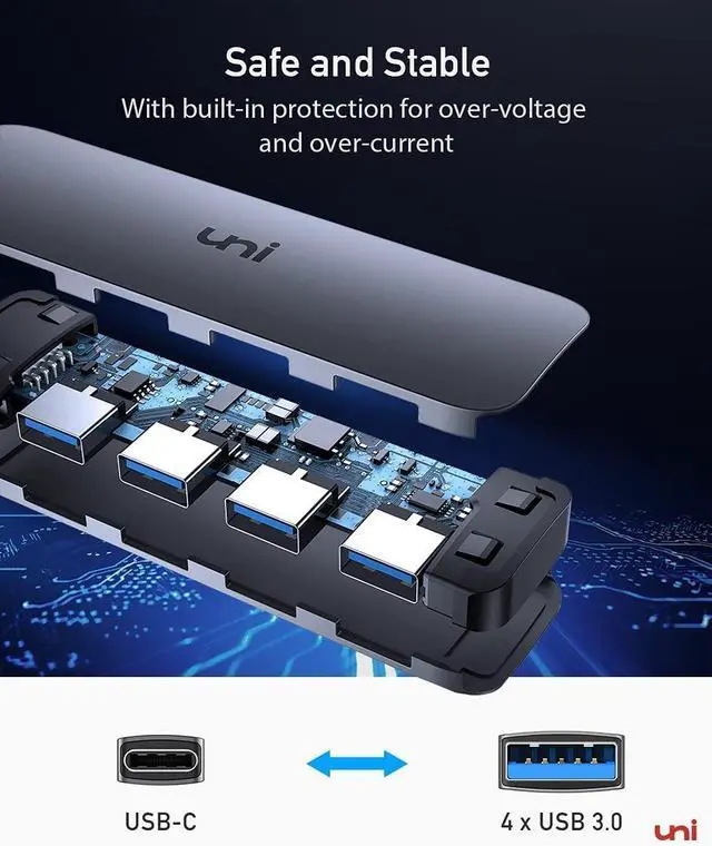 Alt view image 5 of 5 - uni USB C to USB Hub 4 Ports, Aluminum USB Type C to USB Adapter with 4 USB 3.0 Ports, Thunderbolt 3 to Multiport USB 3.0 Hub Adapter for MacBook Pro/Air 2020/2019, iPad Pro, Dell, Chromebook and more