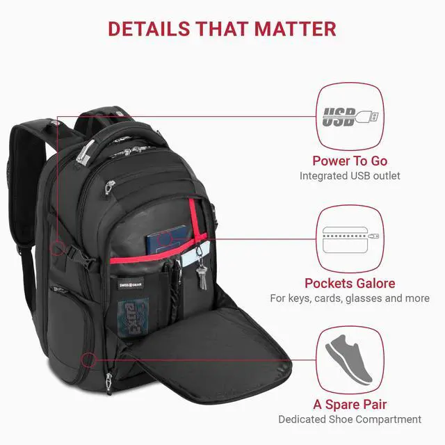 Alt view image 3 of 5 - SwissGear Travel Tech Elite Laptop Backpack - Fits Laptops up to 16" - ScanSmart TSA-Friendly Backpack with USB Port, Shoe Compartment & Organizer Pockets - Heather Grey