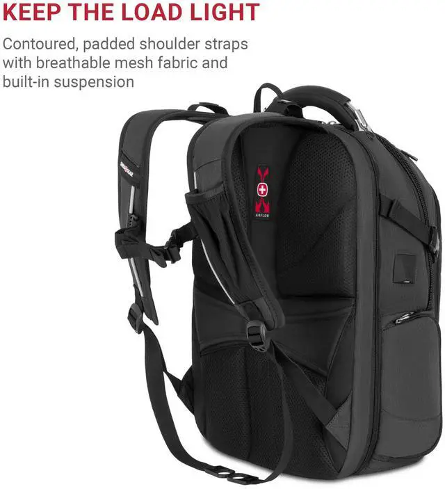 Alt view image 5 of 5 - SwissGear Travel Tech Elite Laptop Backpack - Fits Laptops up to 16" - ScanSmart TSA-Friendly Backpack with USB Port, Shoe Compartment & Organizer Pockets - Heather Grey