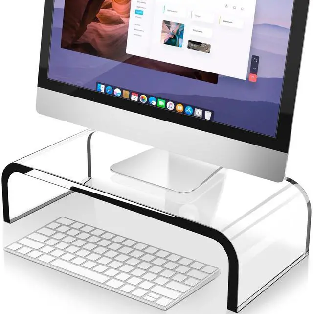 Alt view image 2 of 5 - AboveTEK Acrylic Monitor Stand, Clear Monitor Riser & 2-Tier Acrylic Monitor Stand, Premium Acrylic Stand for Home Office, PC TV Stand with Keyboard Storage Heavy Duty Desk Riser