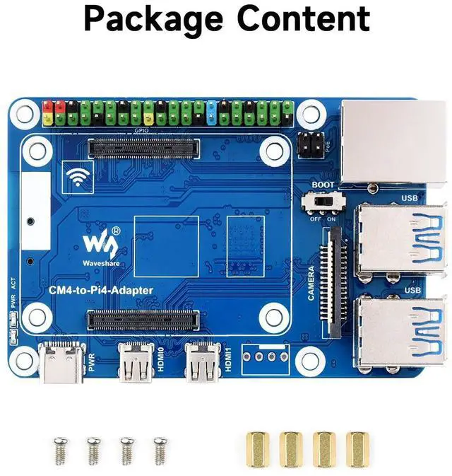 Alt view image 3 of 5 - Waveshare CM4 to Pi 4B Adapter - Compatible with Raspberry Pi 4B, CM4 Lite/eMMC series boards - USB 3.0, Ethernet - Linux