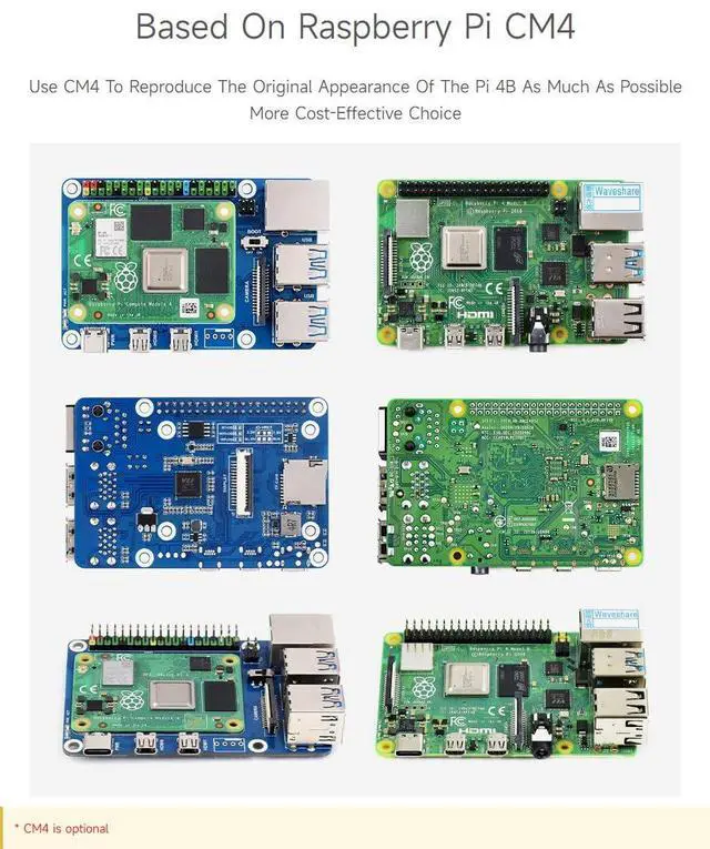 Alt view image 5 of 5 - Waveshare CM4 to Pi 4B Adapter - Compatible with Raspberry Pi 4B, CM4 Lite/eMMC series boards - USB 3.0, Ethernet - Linux