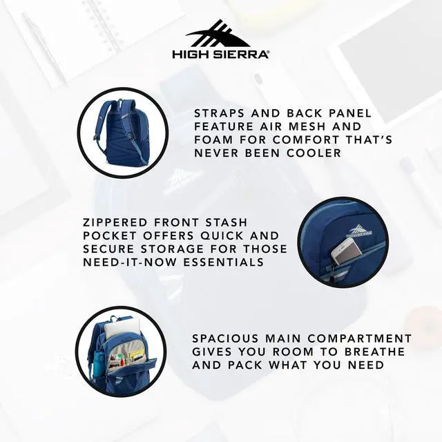 Alt view image 3 of 5 - High Sierra Outburst 2.0 Carry-On Daypack Book Bag with Padded Laptop Tablet Sleeve, 360 Degree Reflectivity, Fits Most 15.6" Laptops, 28L, Graphite Blue/True Navy