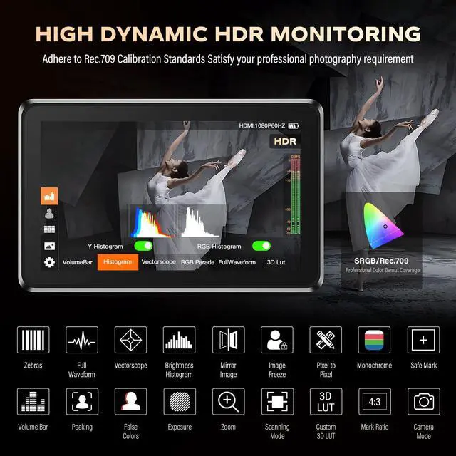 Alt view image 2 of 5 - VILTROX DC-X2 Cage 6" SDI Camera Field Monitors 2000nits Super Bright Daylight Viewable External Monitor for 4k HDMI DSLR Touchscreen Monitor for Sony Canon Nikon with Sunshield 2200 MAh Battery