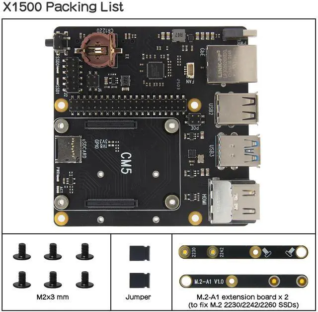 Alt view image 4 of 5 - Geekworm X1500 CM5 IO Carrier Board for Raspberry Pi Compute Module 5 Support Dual M.2 NVMe SSD|1GbE Ethernet Port