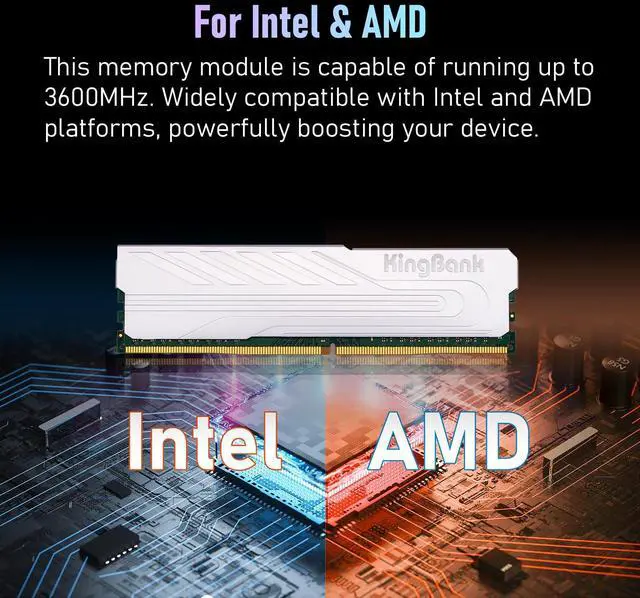 Alt view image 5 of 5 - KingBank Computer Desktop Memory Ram DDR4 16GB(2x8GB) 3600MHZ CL18 1.35V XMP2.0 Overclocking with Heatsink for PC Gaming/Office/PS,Silver