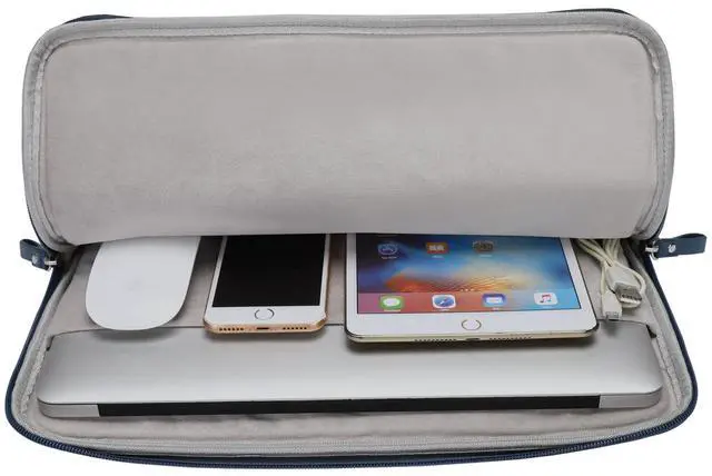 Alt view image 4 of 5 - MOSISO Laptop Sleeve Bag 13 inch Compatible with MacBook Air 13.6 inch 2025-2022 M4 M3 M2/Air 13 inch 2022-2018 M1/Pro 13 2025-2016 M2 M1, PU Leather Padded Bag Waterproof Case, Peacock Blue